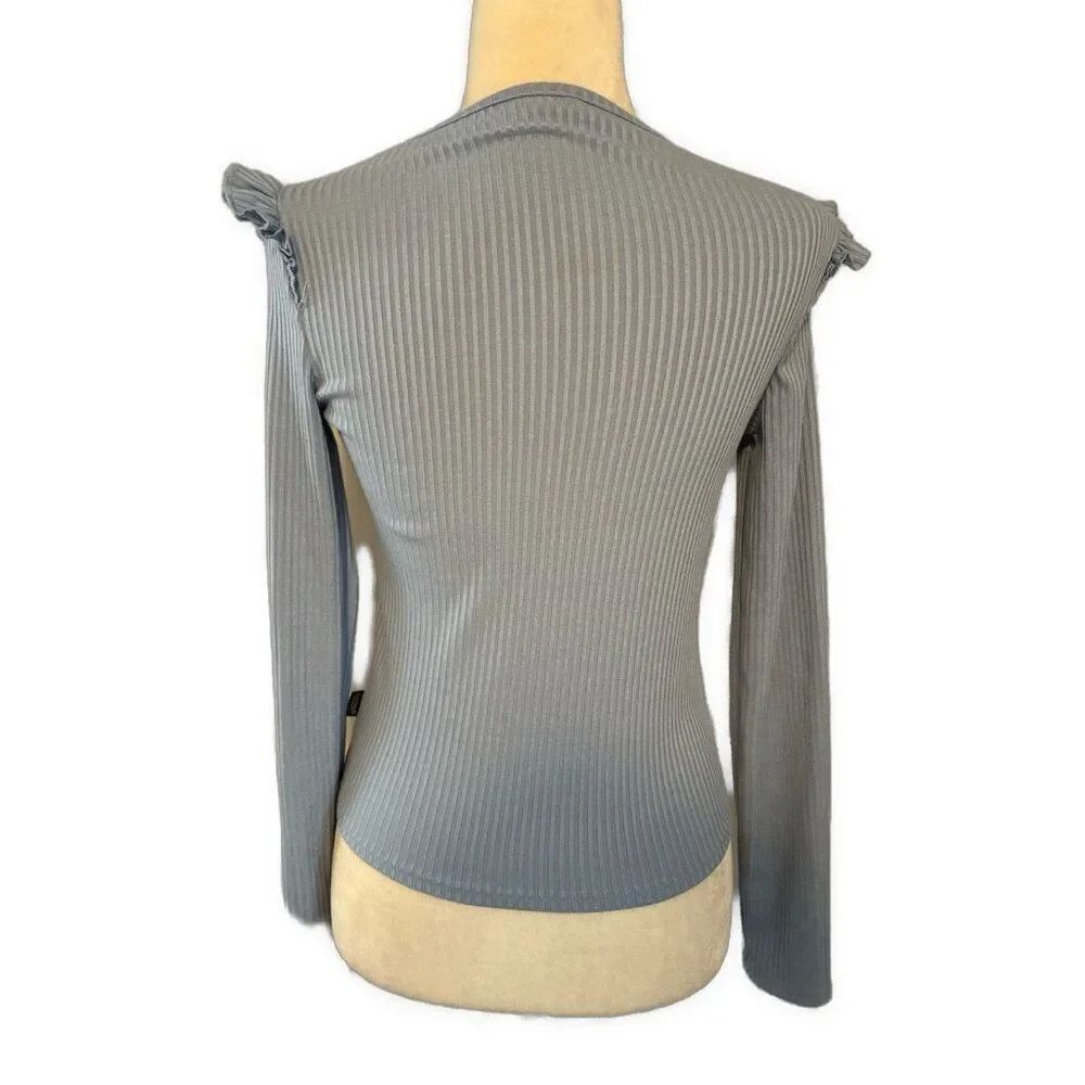 buffalo david edition Crew Neck blue ribbed long sleeve knit top Small - Picture 2 of 5